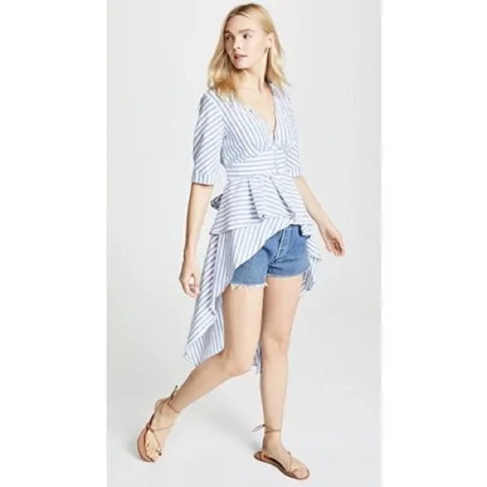 English Factory Blue & White Striped High-Low Top Size Small NWT